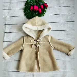 Oshkosh Girl Tan Faux Suede Sherpa Lined Hooded Coat Jacket Size 12 Months
